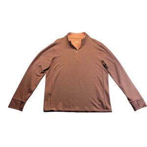 Prana Sweater Mens Large Maroon Quarter Zip Mock Neck Pull Over With Thumb Holes